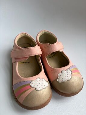 Livie & Luca Pink Mary Jane Shoes Rainbow Hope Cloud Accent Gold